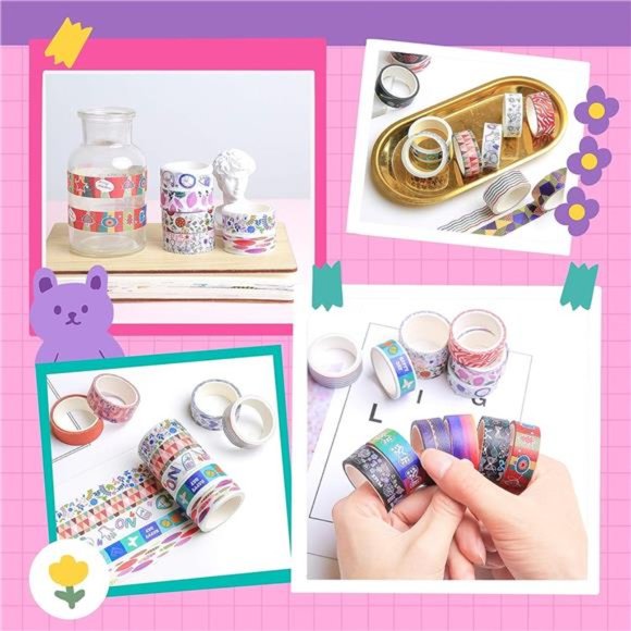 40 Rolls Washi Tape Set - 15 mm Wide Colored Masking Tape for Kids,Decorative - Picture 6 of 7